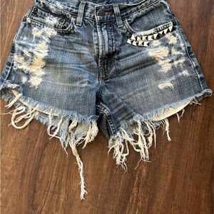 Levi's Blue Distressed Jean Shorts with Studs